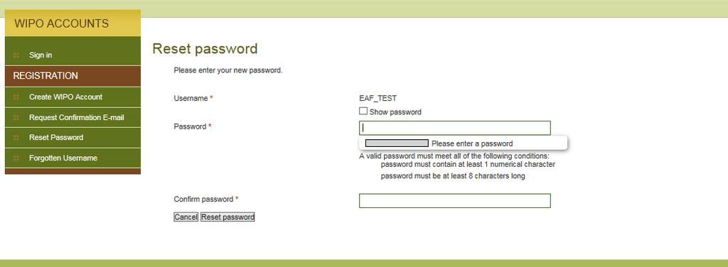 5. Type and confirm the new password and click on Reset password. 6.