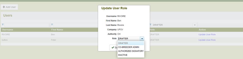 Authorized signatory. 5.2 Update User Role In order to update user role, click on Update User Role link.