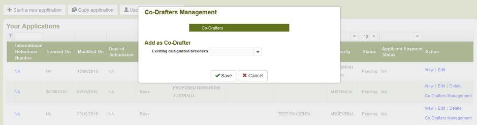 click on Co-Drafters Management link.