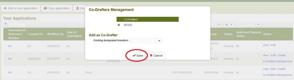 already authorized in the system with Drafter/Co-breeder