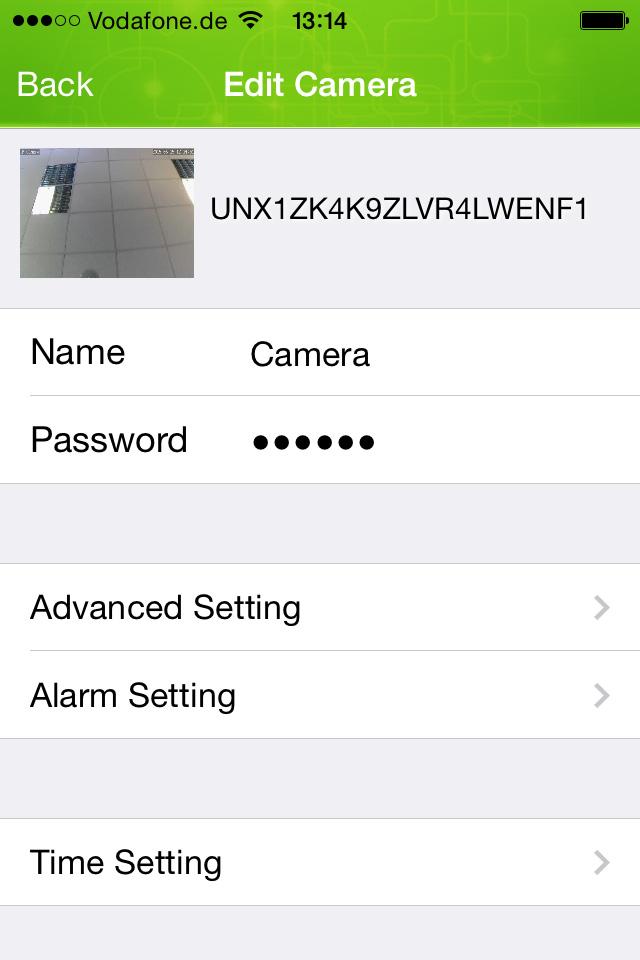 Operating the Camera (ios) Alarm Setting Alarm Setting This area contains various information and settings options with which to define the alarm settings of the camera and ProHomeIPC App. 1.