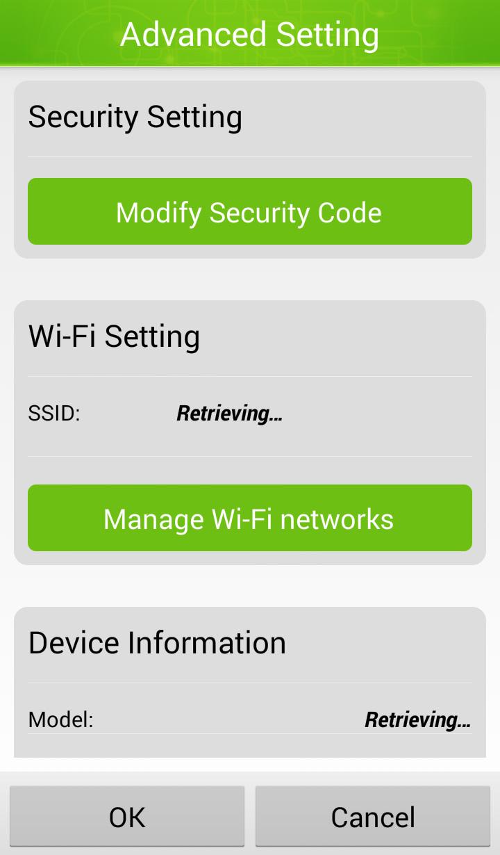Operating the Camera (Android) Advanced Setting Security Setting This menu option enables you to change the camera's security code.
