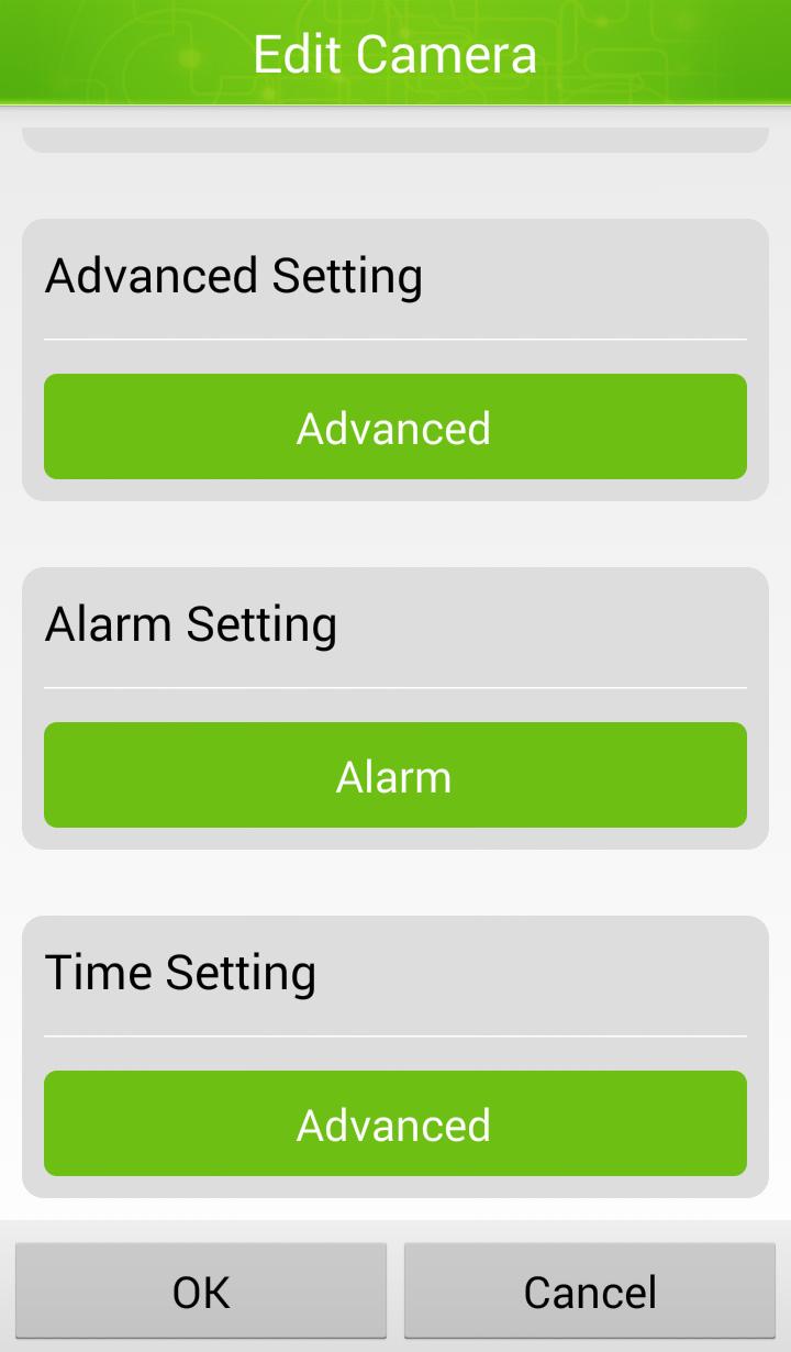 Operating the Camera (Android) Alarm Setting Alarm Setting This area contains various information and options with which to define the alarm settings of the camera and ProHomeIPC App.