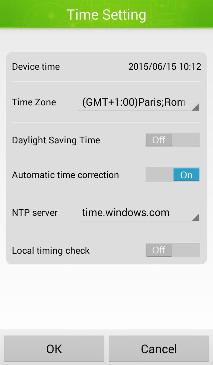 Operating the Camera (Android) Time Setting Time Setting This option provides information and functions regarding the time settings used. 1. Touch Advanced in the Time Setting menu. 2.