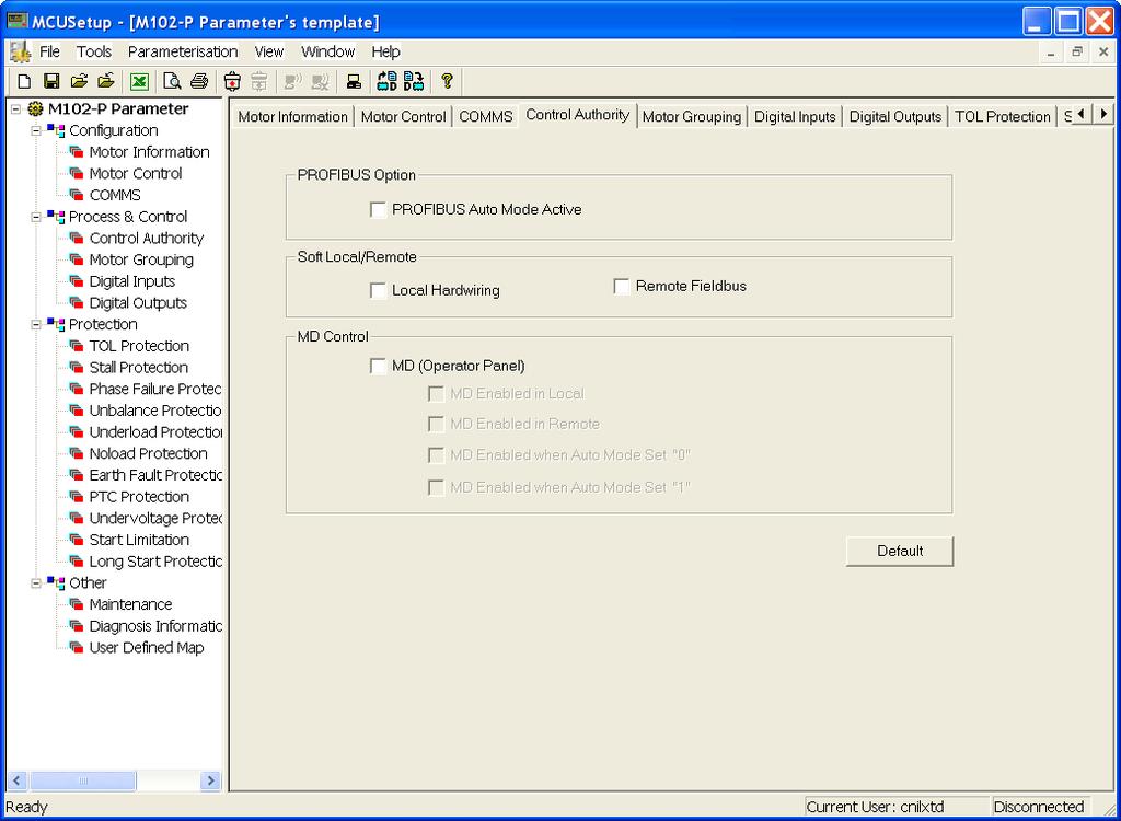 Parameter Setting Fig. 36-5. MD Control Select the access group from parameter setting window (Fig 36e). This is the most direct option where control access is defined by parameterization software.