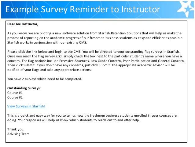 Example of the Starfish Progress Survey email notice (see below).