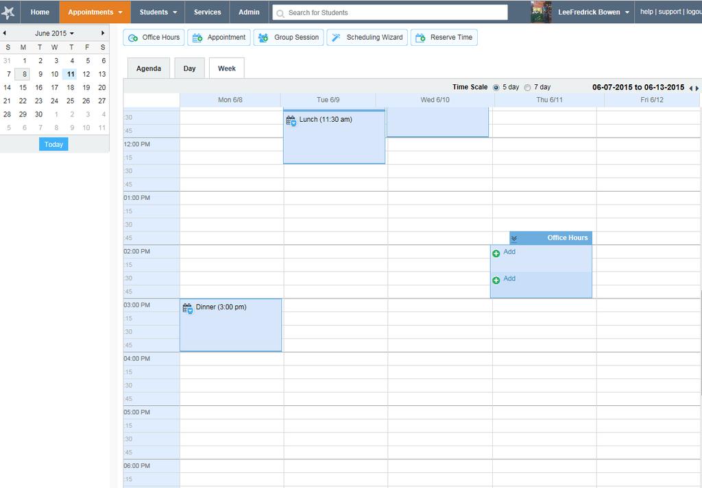 Appointments Tab: If you have set up your Starfish calendar to be synced with your Outlook calendar, the details from your calendar should be visible here (It takes an average of 1 minute for new