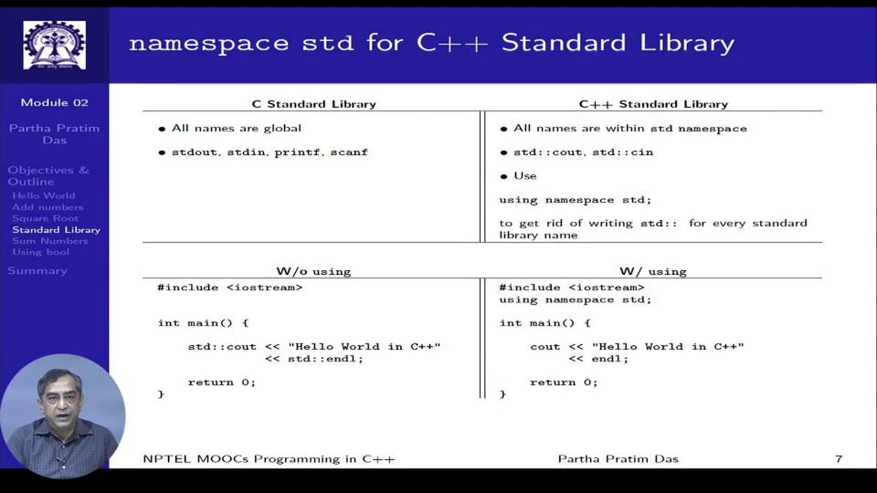 standard library header is coming from the C standard library and the other difference is you drop the dot h extension to the file name that existed in C, you just call it cmath.