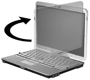 2. Rotate the computer display clockwise until it snaps into place facing away from the keyboard. 3.