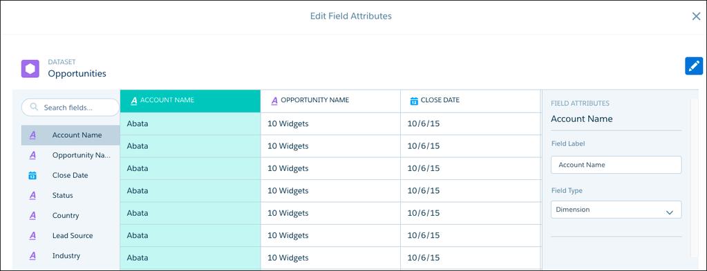 Create a Dataset with External Data Create a Dataset with External Data 9. To view or change a field s attributes, either click the field in the list on the left, or click the field s column.