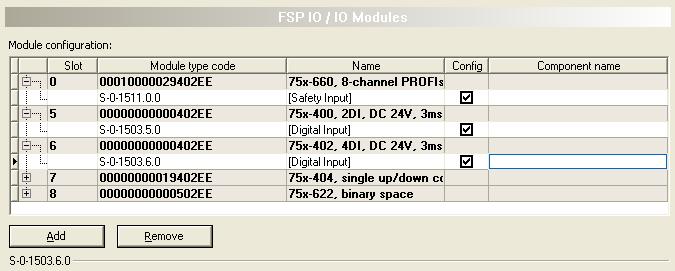 Offline Parameterization 38/87 3.7.2 IO Modules - Module Configuration Table The upper part of the screen displays the module configuration table:.