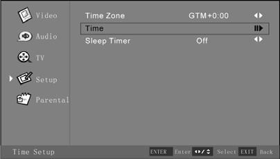 Press the Menu button to exit the OSD Menu, or Time Options After entering the Time Setup submenu: 1. Press or to highlight Time. 2.
