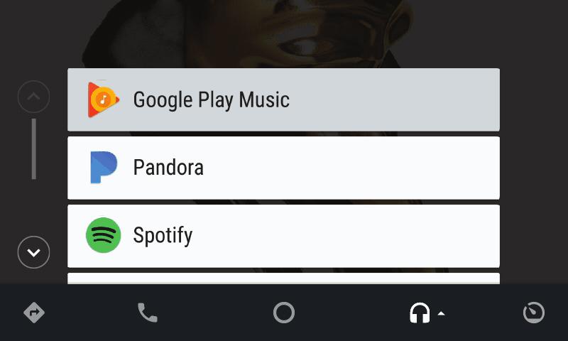 MUSIC AND AUDIO With Android Auto, you can access audio entertainment through Google Play Music or compatible third-party music and media apps such as Spotify and Pandora.