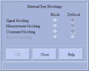 Tutorial Technical descriptions Bay 3.3.1 External bay blockings dialog box Use the External bay blockings dialog box to block or deblock signals in terminals and external devices.