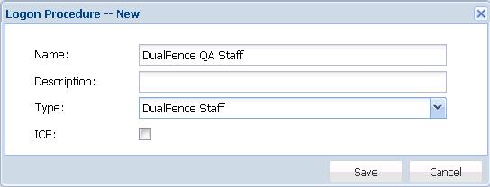 4.2.3 Create Staff Logon Procedure Select Authentication Logon Procedure and click the Create button on the toolbar: Enter the Name, Description and select Staff from the Type list.