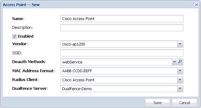 Enter the Name, Identifier and Detect Url. 4.2.5.4 Create Guest VLAN Select NAC VLANs, click the Create button on the toolbar: Enter the Name, Identifier and Detect Url. 4.2.6 Register WIFI AP/AC as NAC Access Point 1.
