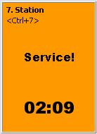 Green colour and flashing title Service! Displaying elapsed time since call is started. Elapsed time format [hour:]minute:second.