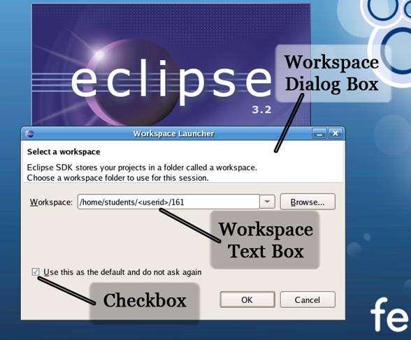 Figure 4 Eclipse Workspace Launcher The first time you use Eclipse, it typically starts up with its Welcome window displayed (see the Figure 5 below).