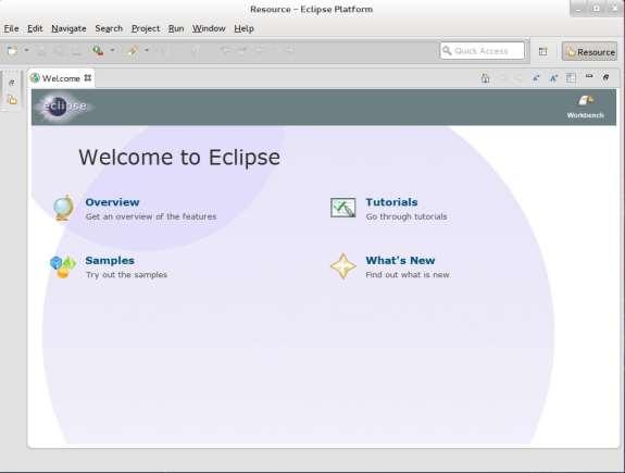 Figure 5 Eclipse Welcome Pane That Workbench icon in the upper right of the window will launch the Workbench, or you can just close the Welcome tab in the upper left.