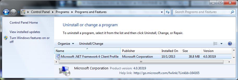 29 Uninstalling Microsoft.NET Framework4 In the same manner as Uninstalling HIOKI Standby Power Measurement Software, select [Microsoft.