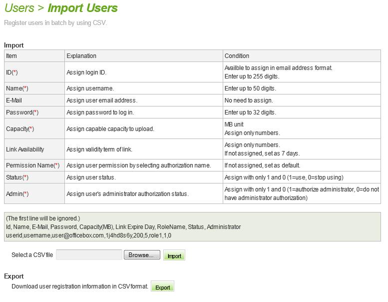 Importing Users Click Import Users and below screen will appear.