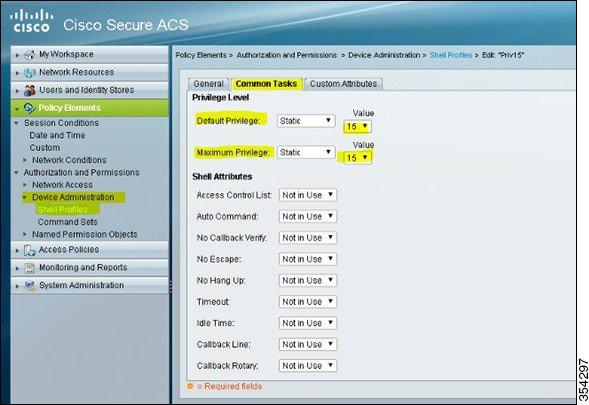 Configuring TACACS Administrator Access to Converged Access WLCs Step 3 To set the privilege levels to 15, navigate to