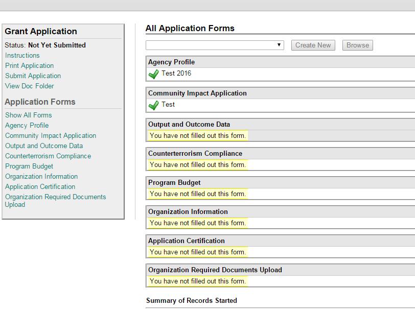 Creating an Application Please Note: Green Check Mark indicates the form is complete Click Show All Forms to