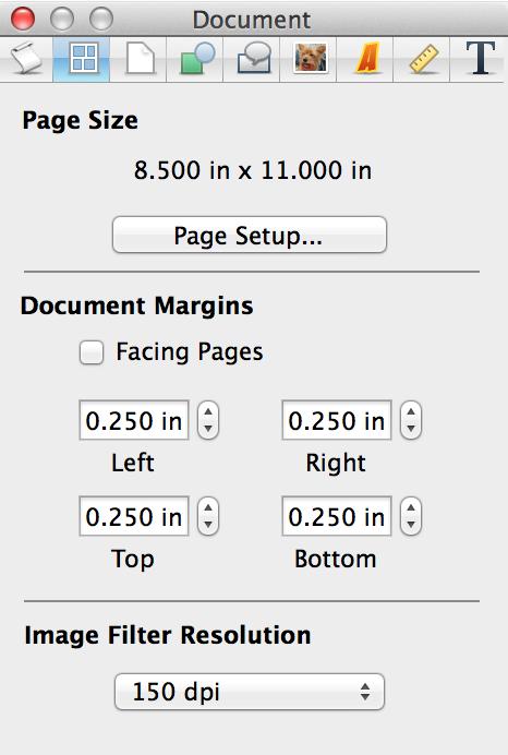 Page The Page section of the Inspector allows you to set page number specifications, as well as save whatever layout you are using as a new layout (this is especially useful if you have added or