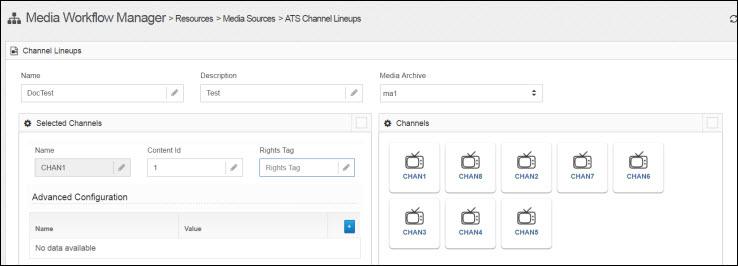 Create cdvr Workflow Procedure Step 1 Step 2 In the navigation pane, expand Media Workflow Manager and select Resources > Media Sources > ATS Channel Lineups.