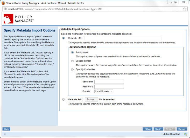 3 Click Next to accept the defaults and continue to the Metadata Import Options page shown below.