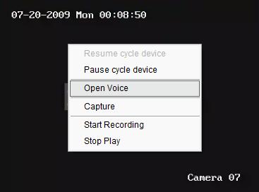 5.4 Voice Control Right click the selected window, select Open Voice to enable audio preview, right click again and select Close Voice to disable audio preview.