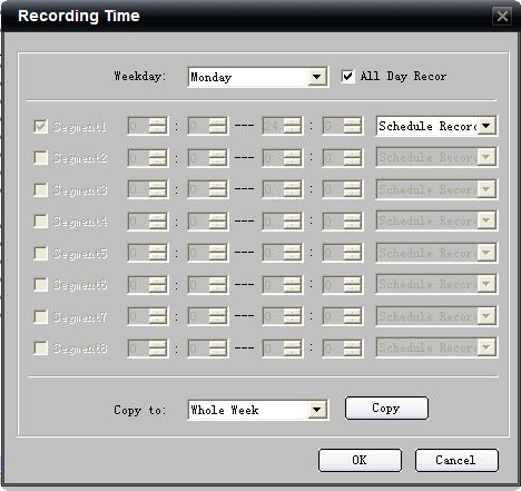 will be deleted Recorded files include audio or not Click Settings of the Recording Time to enter recording schedule configuration interface.