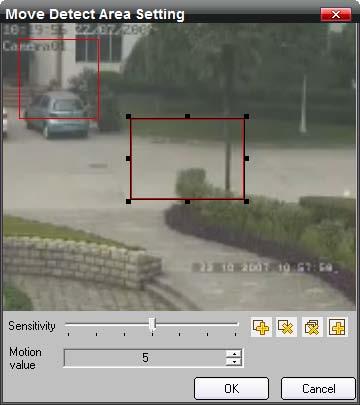 Press to add motion detection area, to delete the selected area, to delete all areas,