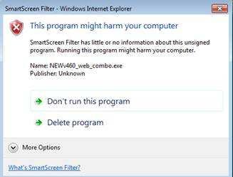 Note: If you are currently using Internet Explorer (IE9) and have SmartScreen filters turned ON, follow steps 3-5. If you are not using IE9 with SmartScreen filters turned ON, continue on to step 6.