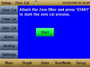 Zero Cal Run Zero Cal the first time the instrument is used and repeat prior to every use. Zero Cal requires that the zero filter be attached prior to running.