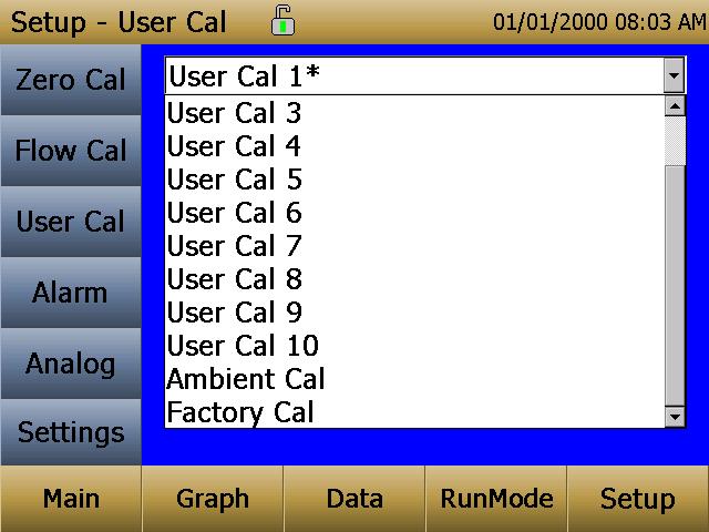 User Cal User Cal allows you to store and use 10 different calibration factors. In addition, there are two factory defaults, one is the Ambient Cal and the other is the Factory Cal.