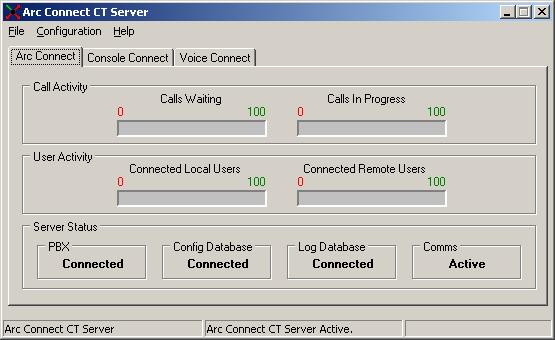 A successfully started server will show the above status: PBX Config Database Log Database Comms: The server has successfully Connected to the PBX.