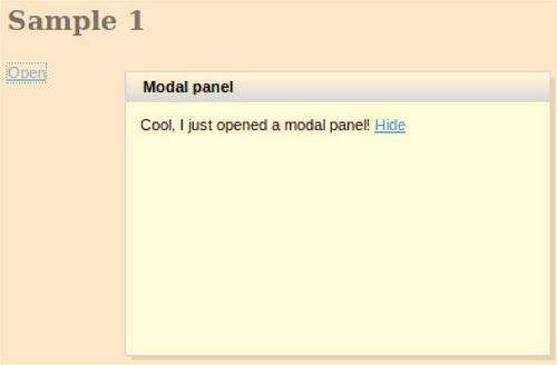 CHAPTER 6 RICH PANEL AND OUTPUT COMPONENTS Figure 6-21. Modal panel with header Adding Header Controls You can also add a control on the right side of the header to close the popup panel.