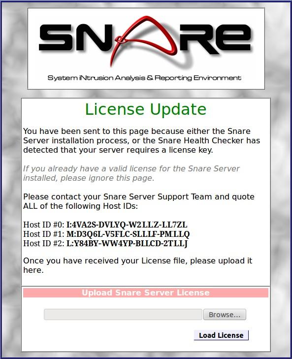 Your Snare Server support team may also supply you with a 1 month temporary license with your media, or digital download - this temporary license can be installed at this point, using the Upload