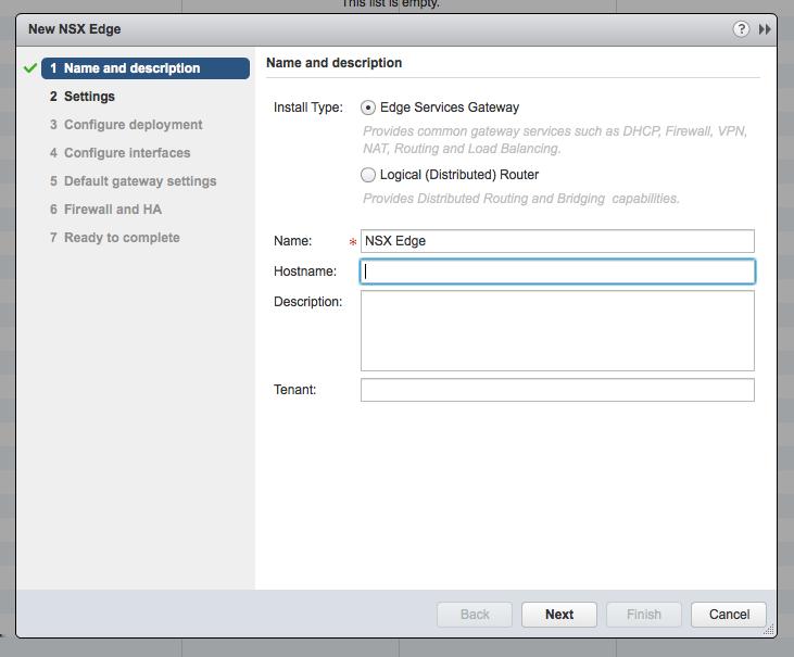 Chapter 1: MetaFabric Architecture 2.0 Configuration Figure 32: New NSX Edge 3. Configure the deployment options. In this example, use a compact appliance size.