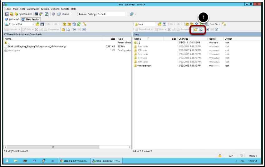 Select "Create New Folder" On the right hand side of the WinSCP Window (under /tmp) : 1.