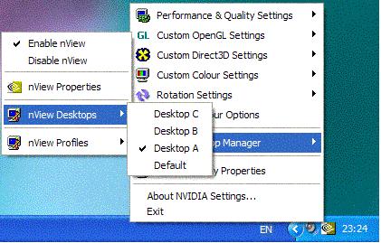 Chapter 8 Managing Desktops You can also use a variety of other methods to switch between desktops as discussed in these sections: Activating Desktops from the NVIDIA Settings icon on page 83