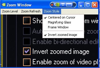 Chapter 11 Using Zoom Options Zoom Style Zoom Style can be set to any one of the following settings as shown in Figure 11.1 and Figure 11.5. Centered on cursor Magnifying glass Frame Window Figure 11.