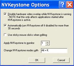 Chapter 14 Using Tools Options Enable video overlay while NVKeystone is running allows video to play back correctly when NVKeystone is active.