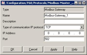 1.10.3 Properties Using Properties, the user can set up the parameters and the IP address which enable the Modbus gateway to communicate with the Modbus slave.