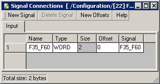 Modbus Application Step 6: Creating signals in the signal editor of the Modbus master: Open the signal editor by selecting Signals -> Editor from the menu bar. Create the signal F35_F60 (type WORD).
