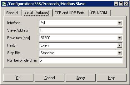 Modbus Application Step 2: Configuring the Modbus slave s serial interface: Select the tab Serial interfaces Enter the parameters displayed in Figure 38.