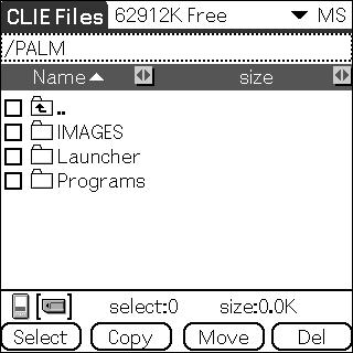 Exchanging data via Memory Stick media Starting CLIE Files You can copy, move, or delete data between a Memory Stick media and your CLIÉ handheld with the CLIE Files application.