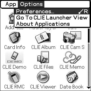 side of the screen. 1 Tap the Menu icon on the Palm OS standard screen. The menu is displayed.
