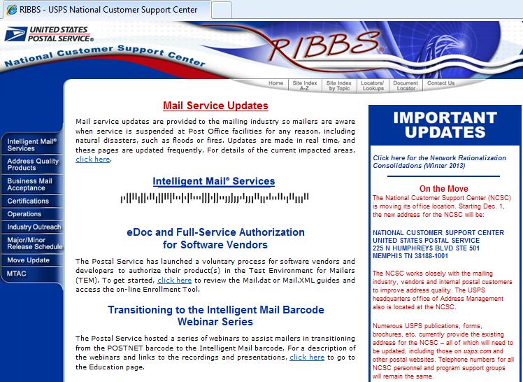 Mail Move Plan on RIBBS Home Page Click